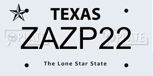 ZAZP22 Texas License Plate