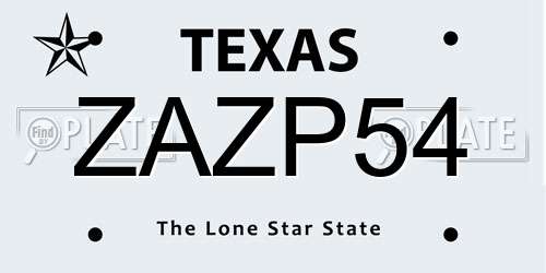 ZAZP54 Texas License Plate