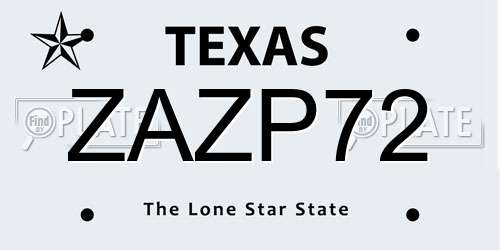 ZAZP72 Texas License Plate