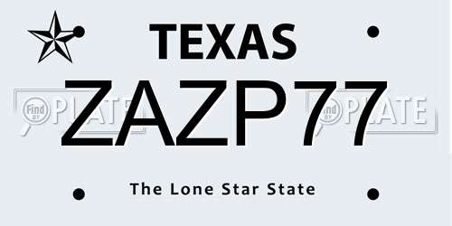 ZAZP77 Texas License Plate