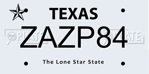 ZAZP84 Texas License Plate