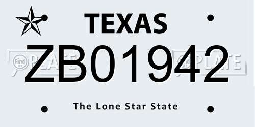 ZB01942 Texas License Plate