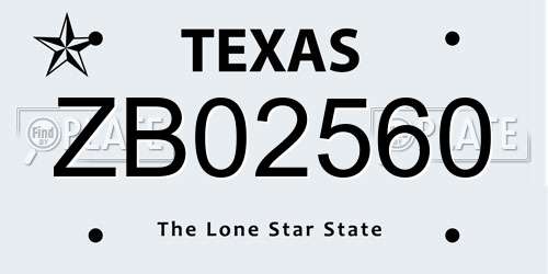 ZB02560 Texas License Plate