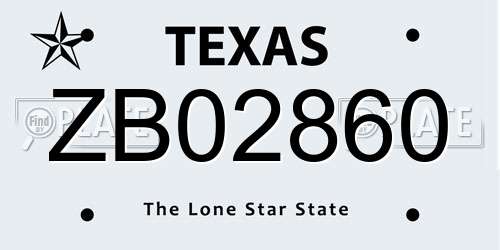 ZB02860 Texas License Plate