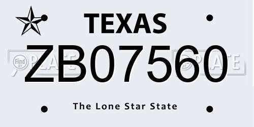 ZB07560 Texas License Plate