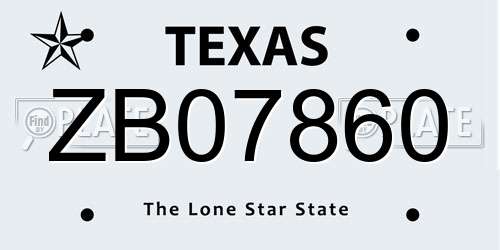 ZB07860 Texas License Plate