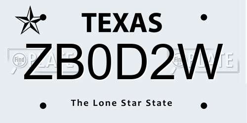 ZB0D2W Texas License Plate