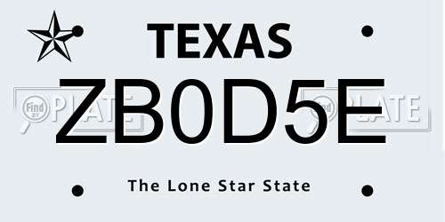 ZB0D5E Texas License Plate