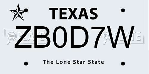 ZB0D7W Texas License Plate