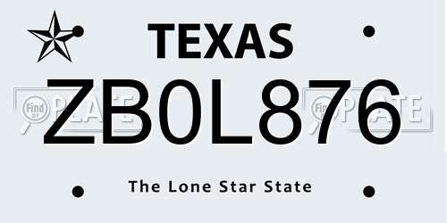 ZB0L876 Texas License Plate