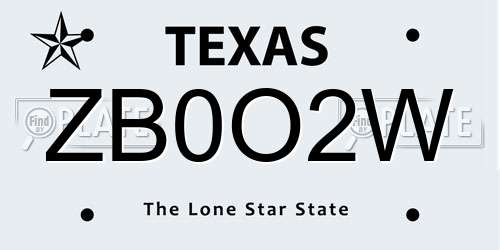 ZB0O2W Texas License Plate