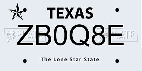 ZB0Q8E Texas License Plate