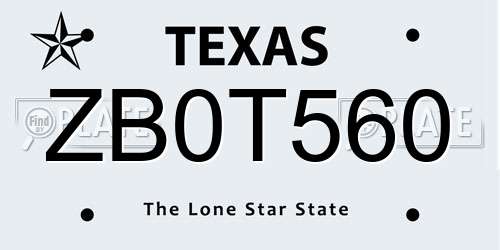 ZB0T560 Texas License Plate