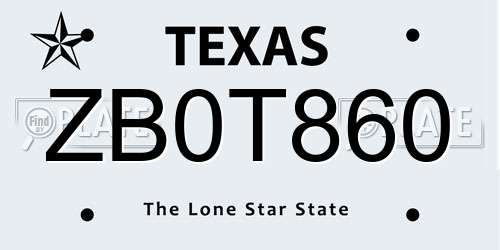 ZB0T860 Texas License Plate
