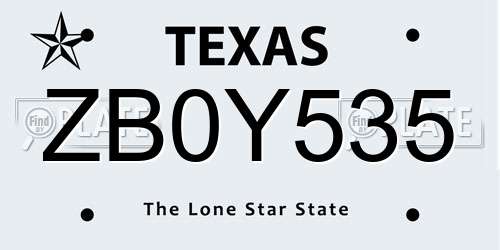 ZB0Y535 Texas License Plate