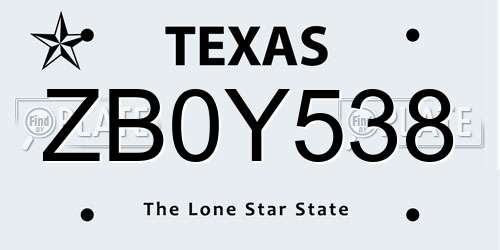 ZB0Y538 Texas License Plate