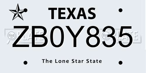 ZB0Y835 Texas License Plate