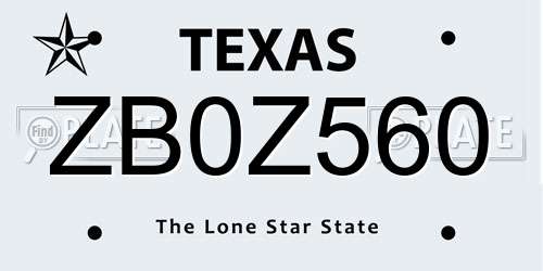 ZB0Z560 Texas License Plate