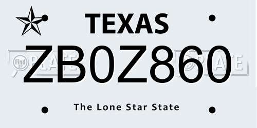 ZB0Z860 Texas License Plate