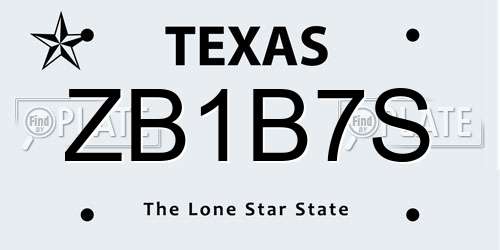 ZB1B7S Texas License Plate