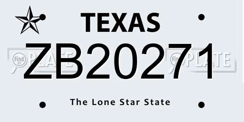 ZB20271 Texas License Plate
