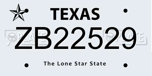ZB22529 Texas License Plate