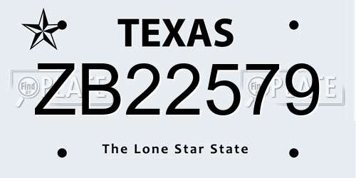 ZB22579 Texas License Plate