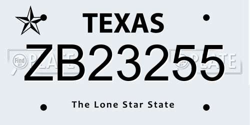 ZB23255 Texas License Plate
