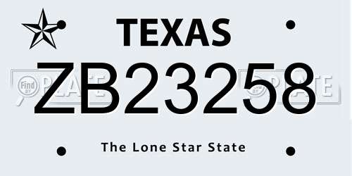 ZB23258 Texas License Plate