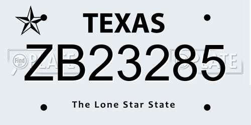 ZB23285 Texas License Plate