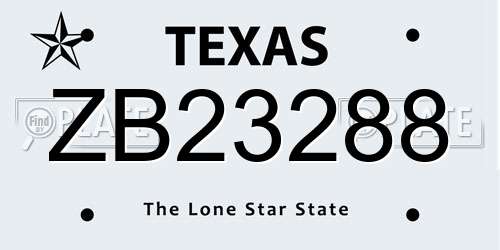 ZB23288 Texas License Plate