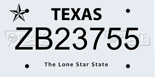 ZB23755 Texas License Plate
