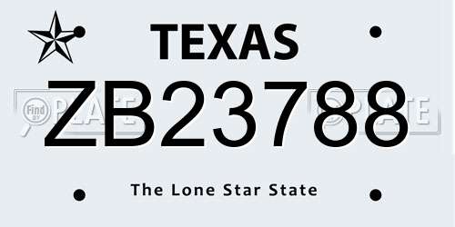 ZB23788 Texas License Plate