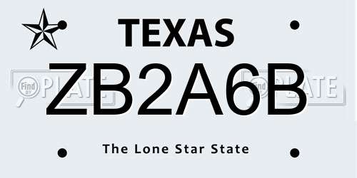 ZB2A6B Texas License Plate