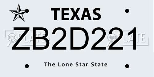 ZB2D221 Texas License Plate