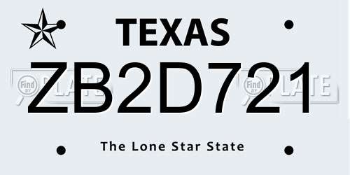 ZB2D721 Texas License Plate