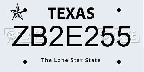 ZB2E255 Texas License Plate