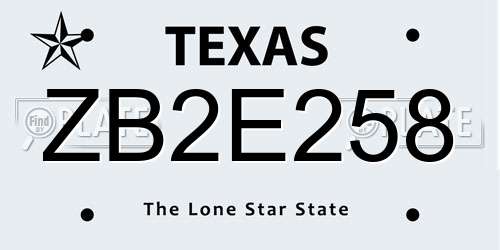 ZB2E258 Texas License Plate