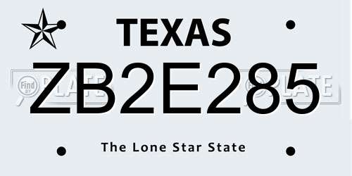 ZB2E285 Texas License Plate
