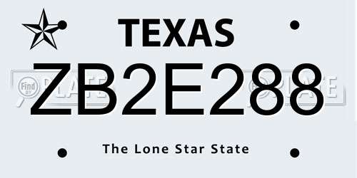 ZB2E288 Texas License Plate