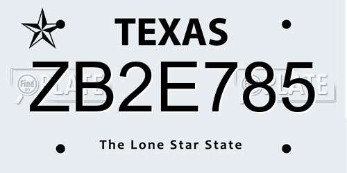 ZB2E785 Texas License Plate