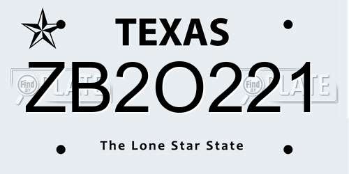ZB2O221 Texas License Plate