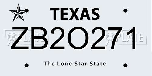 ZB2O271 Texas License Plate
