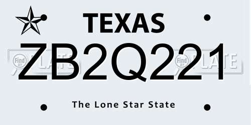 ZB2Q221 Texas License Plate
