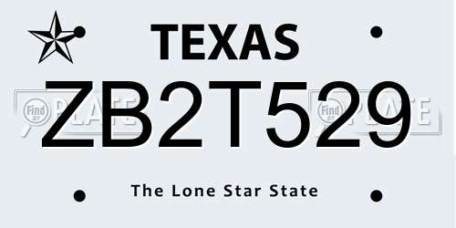 ZB2T529 Texas License Plate