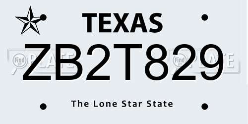 ZB2T829 Texas License Plate