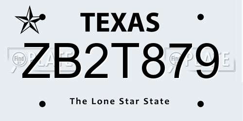 ZB2T879 Texas License Plate