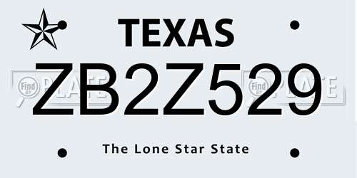 ZB2Z529 Texas License Plate