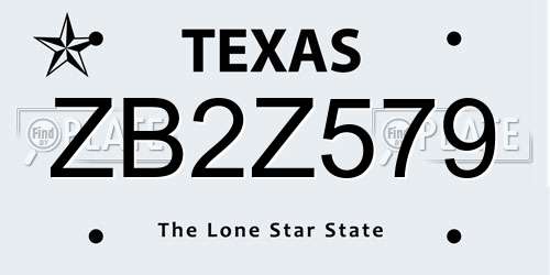 ZB2Z579 Texas License Plate