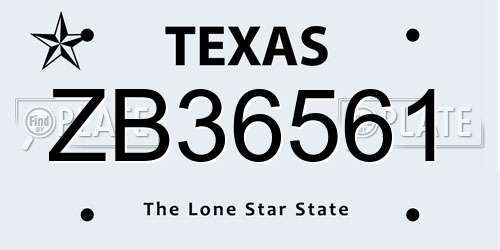 ZB36561 Texas License Plate
